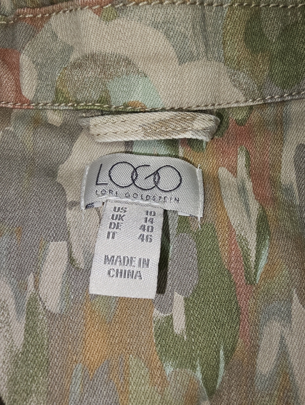 Logo Lori Goldstein Light Weight Camo Print Button Down Jacket Pockets Sz 10 - Picture 7 of 12